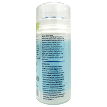 Load image into Gallery viewer, Blue Stop Max 3.4 oz massage applicator side of bottle. Ingredients